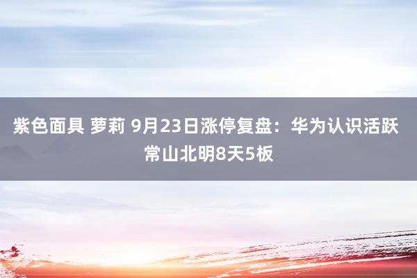 紫色面具 萝莉 9月23日涨停复盘:华为认识活跃 常山北明8天5板