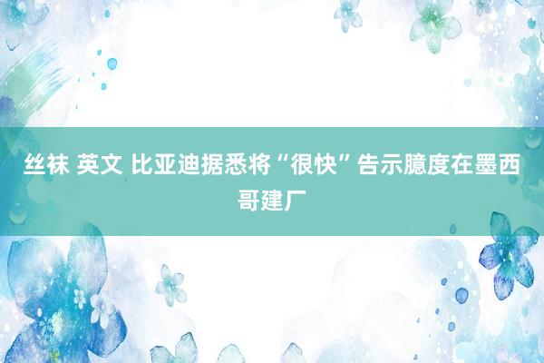 丝袜 英文 比亚迪据悉将“很快”告示臆度在墨西哥建厂